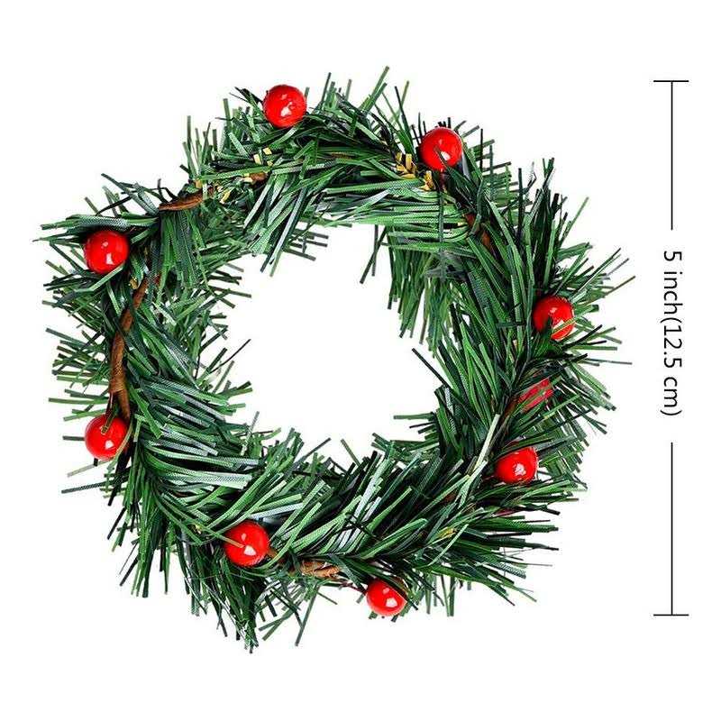 8 Pcs Holly Berry Candle Ring Small Artificial Red Berries Pine Needles Wreath F