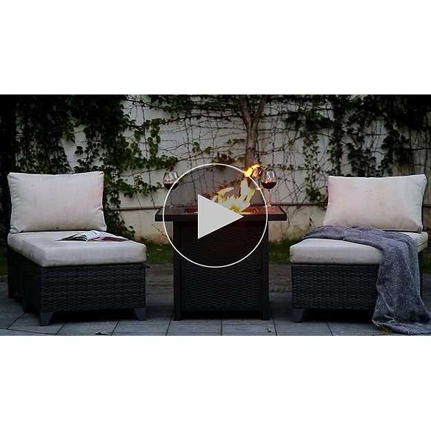 BALI OUTDOORS Propane Gas Fire Pit Table 30 inch 50,000 BTU Square Gas Firepits with Fire Glass for Outside