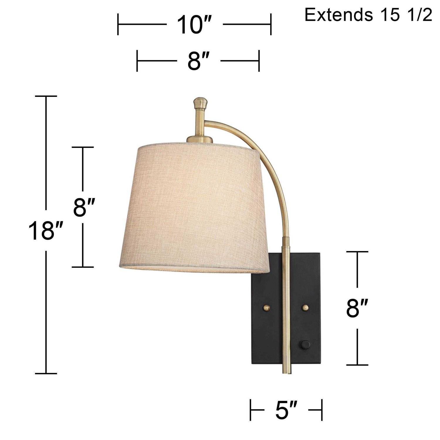 360 Lighting Chester Modern Swing Arm Wall Lamp Antique Brass Black Metal Plug-in Light Fixture Dimmable Tan Drum Shade for Bedroom Bedside House