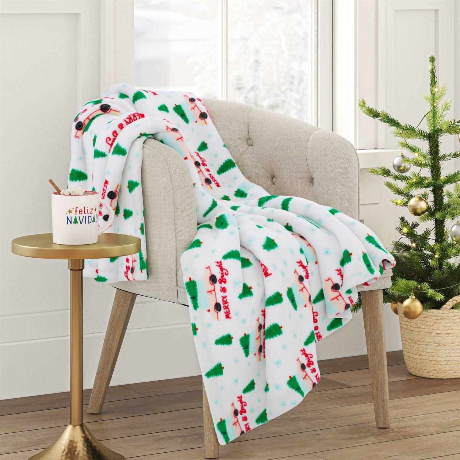Wondershop Merry and Bright Car Plush Christmas Throw Blanket White