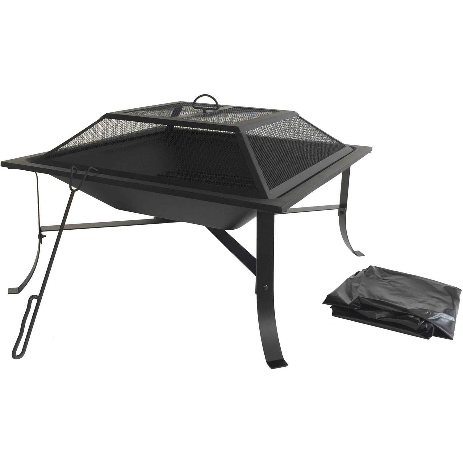 Mainstays Square Fire Pit with Screen Poker & Cover