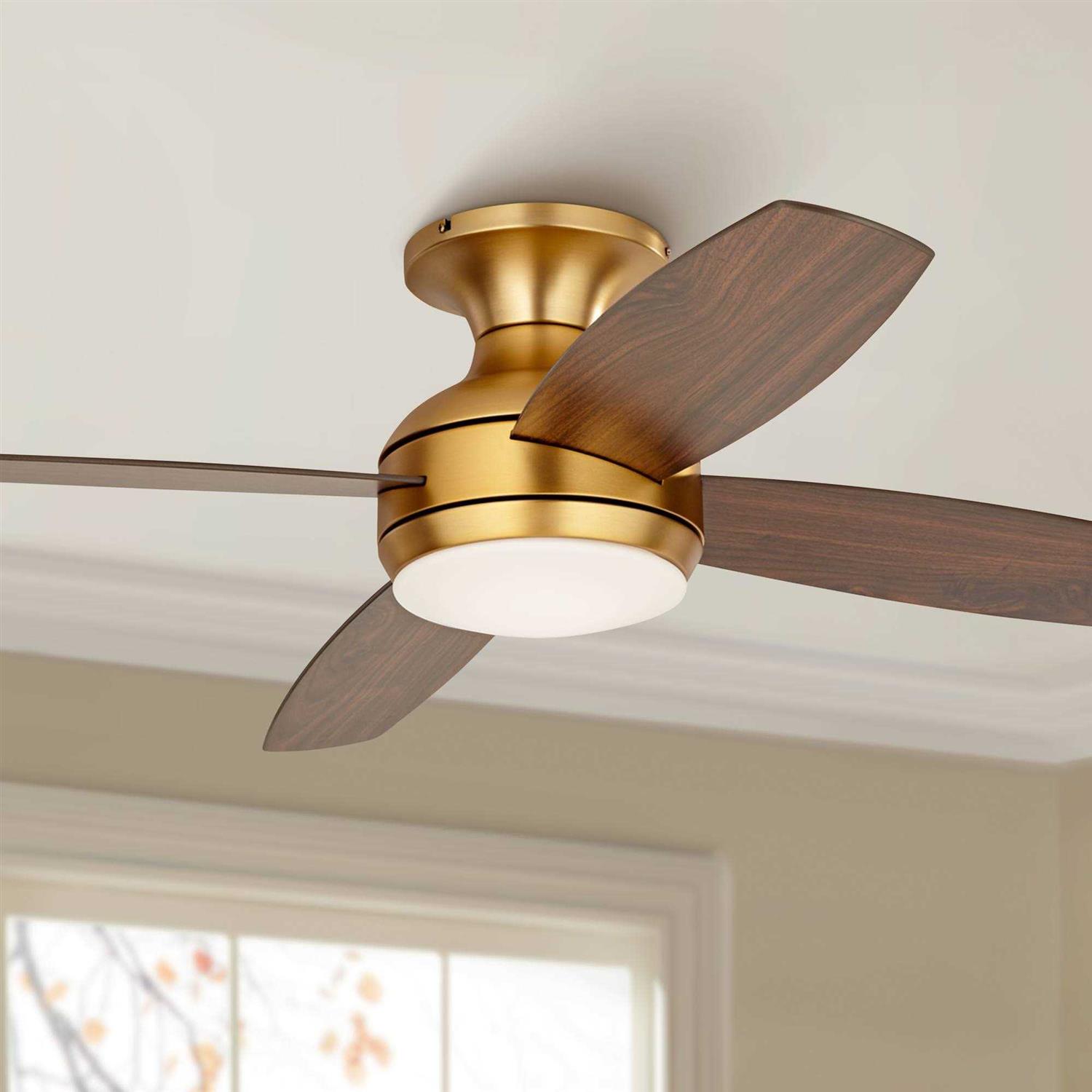 52 Casa Vieja Elite Modern Hugger Indoor Ceiling Fan with Light LED Remote Control Soft Brass Walnut Brown Opal Glass for Living Room Kitchen House
