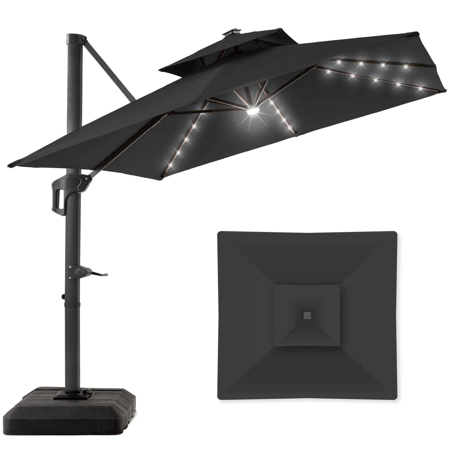 Best Choice Products 10 ft. Solar LED 2-Tier Square Cantilever Patio Umbrella with Base Included
