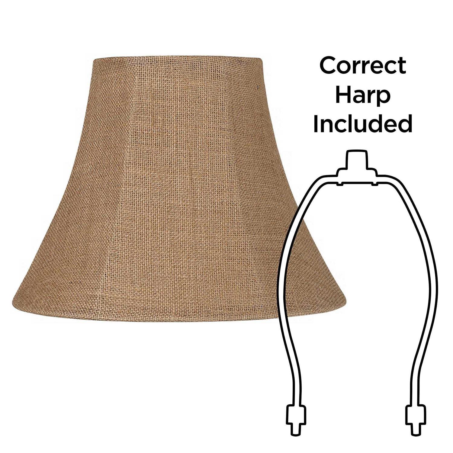 Springcrest Natural Burlap Medium Bell Lamp Shade 7 Top x 14 Bottom x 10.5 High Replacement with Harp and Finial