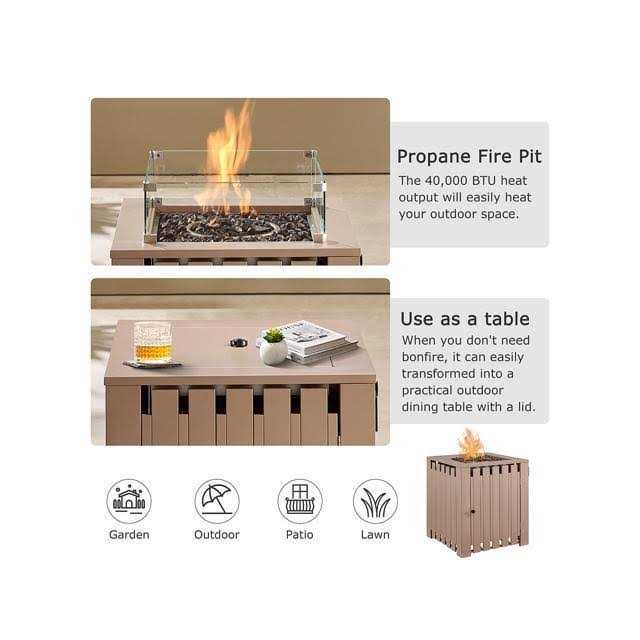 Art Leon 23.6in Gas Fire Pit Table 40,000 BTU Outdoor Stainless Steel Propane Fire Pit Table