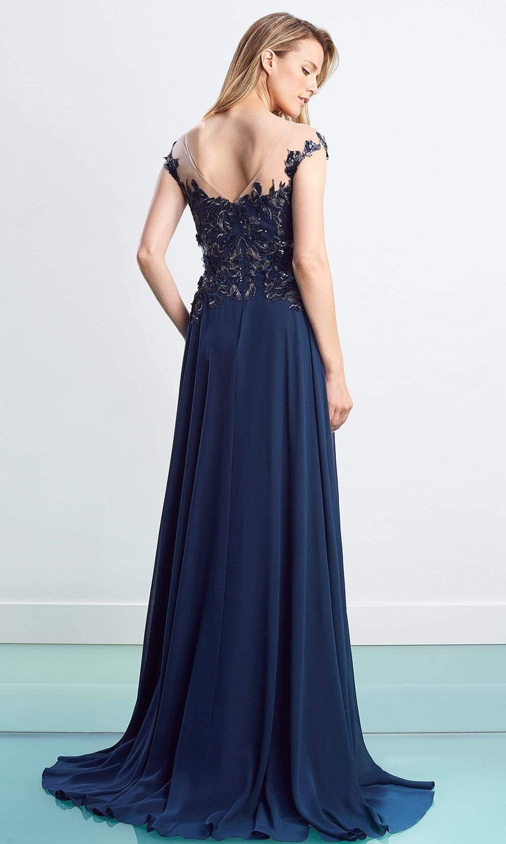 1452 Floral Embroidered Chiffon Gown