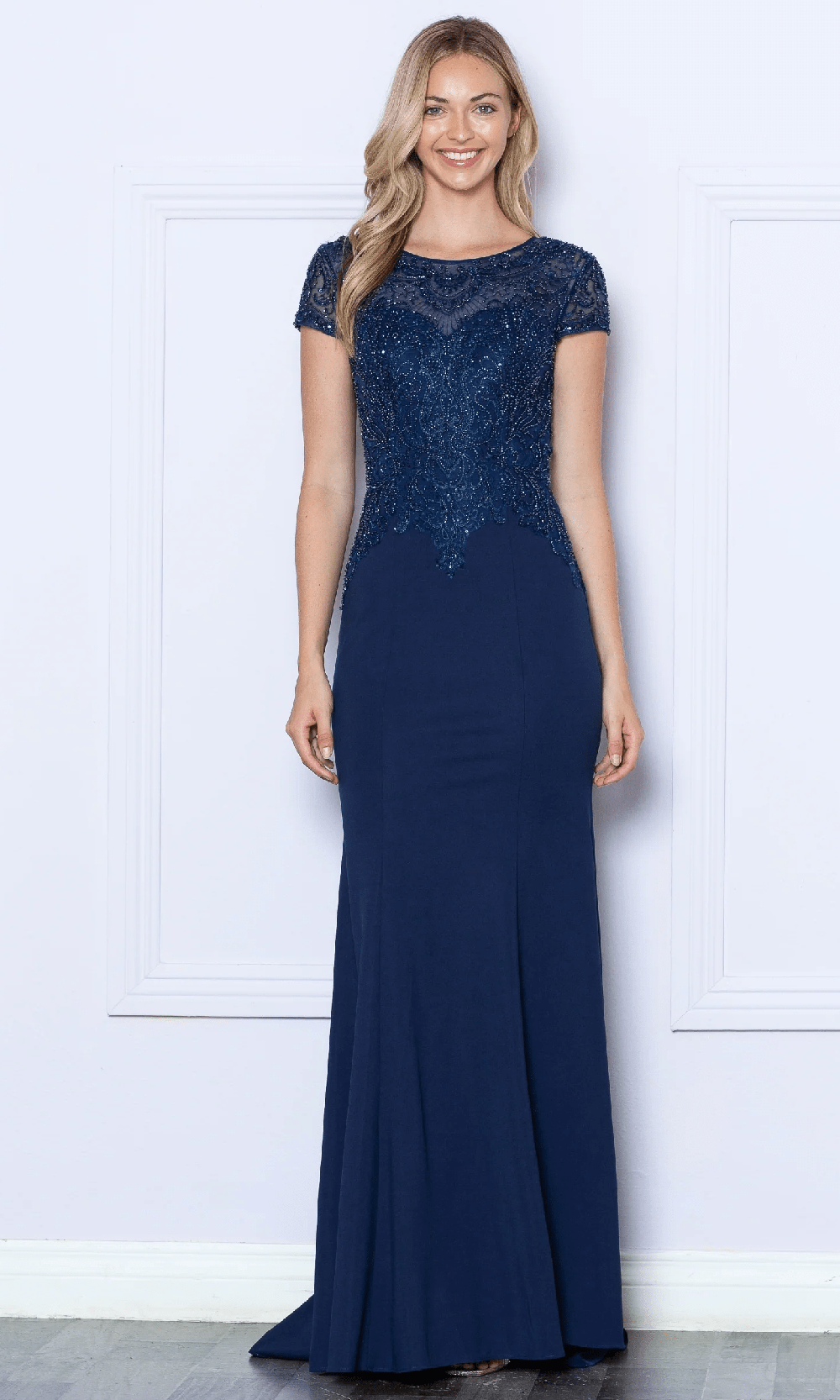 Short Sleeve Embroidered Prom Dress