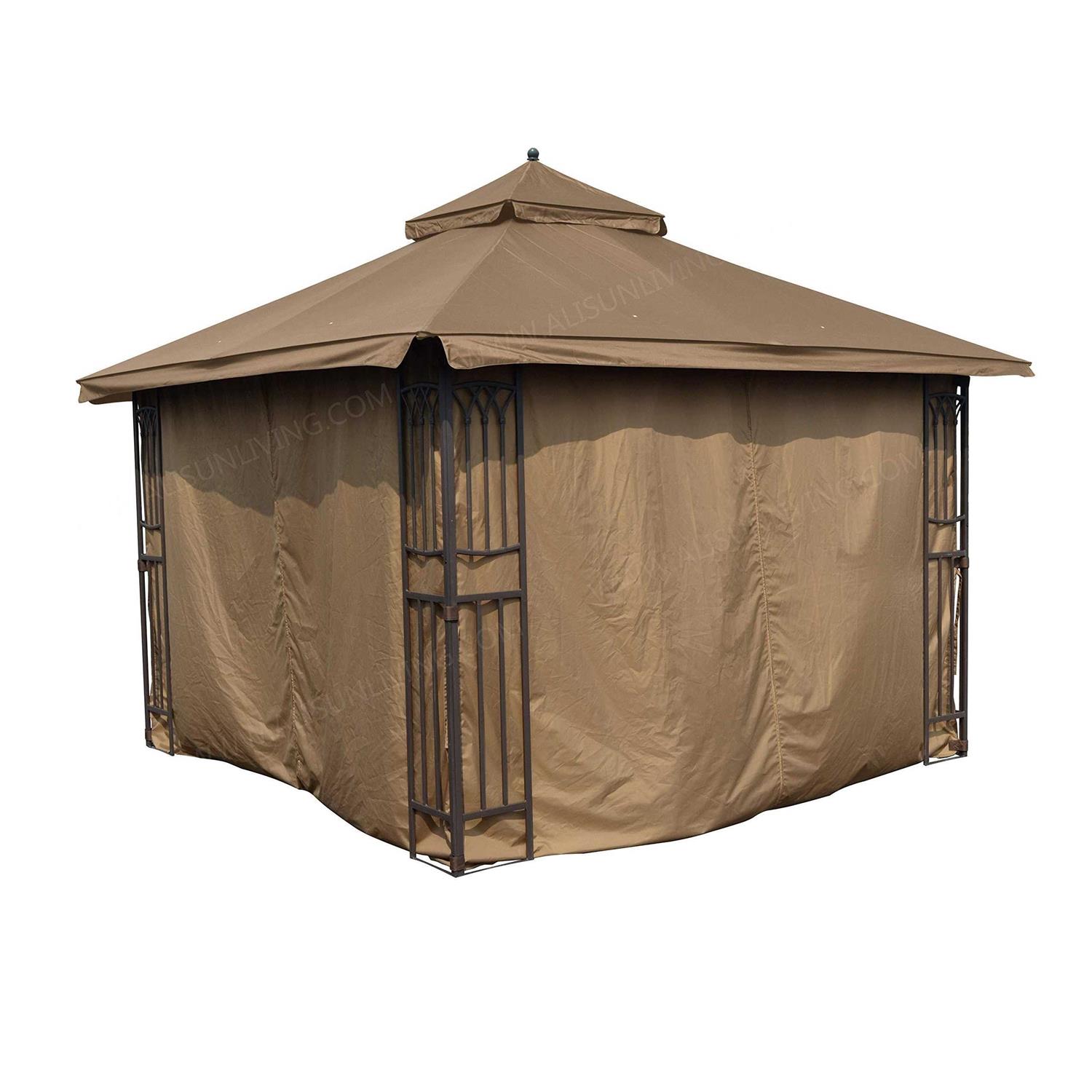 APEX GARDEN Four-Side Privacy Curtain Set for 10-ft x 12-ft Gazebo