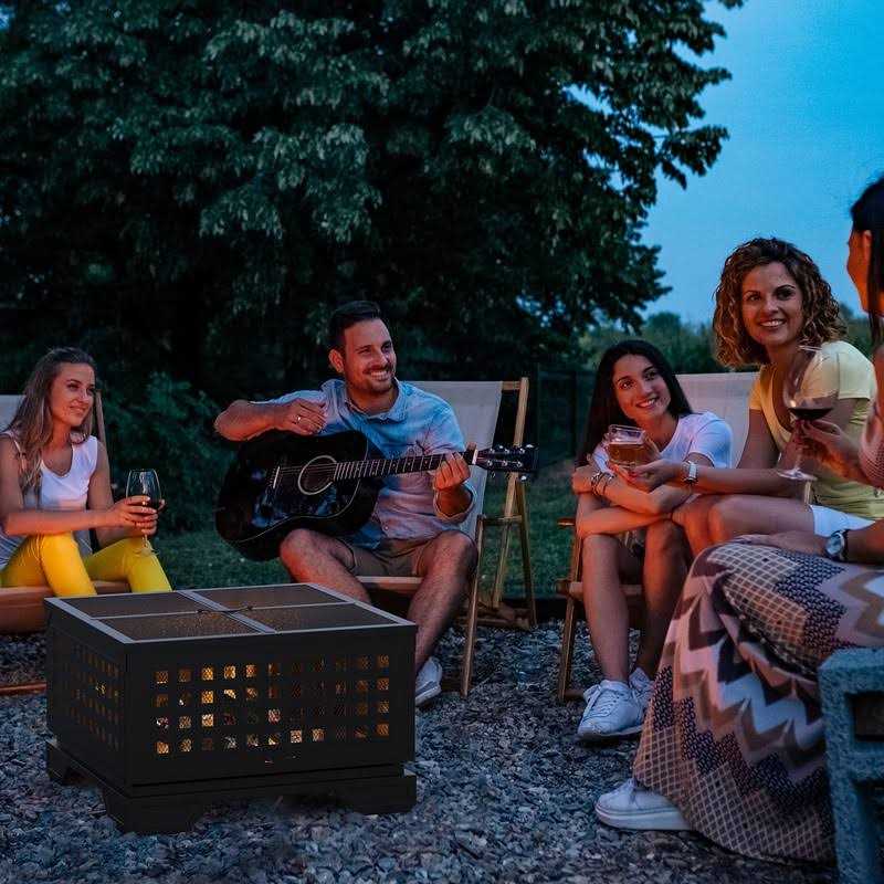 KIETLER 21.7 Inches Square Fire Pit Wood Burning Outdoor Firepit with Spark Screen