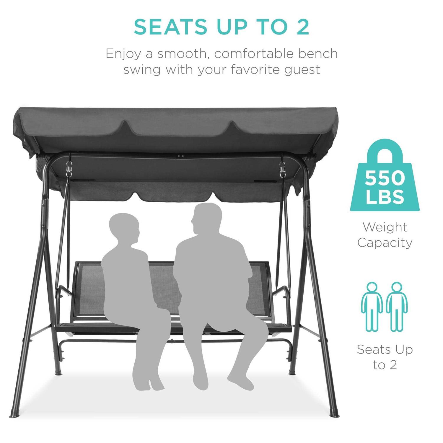Best Choice Products 2-Seater Outdoor Adjustable Canopy Swing Glider Patio Bench w/ Textilene