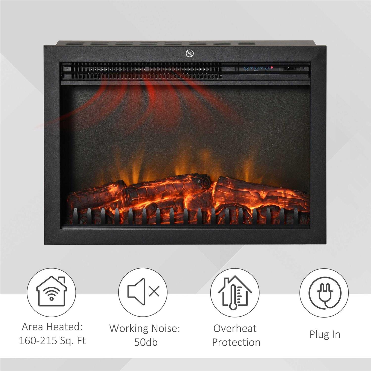 Homcom 24 Electric Fireplace Insert, Retro Recessed Fireplace Heater with Realistic Flame, Remote Control and Adjustable Brightness