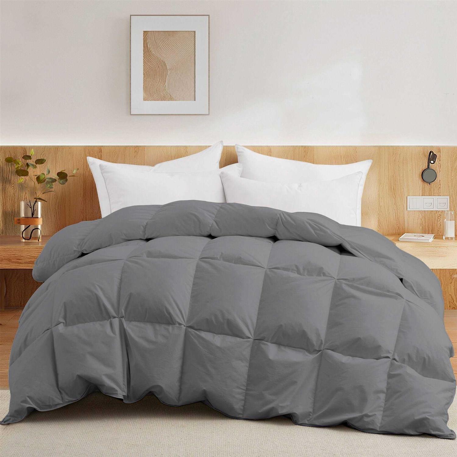 All Seasons Pinch Pleat Goose Feather and Down Comforter-Breathable Cotton Fabric Baffled Box Duvet Insert