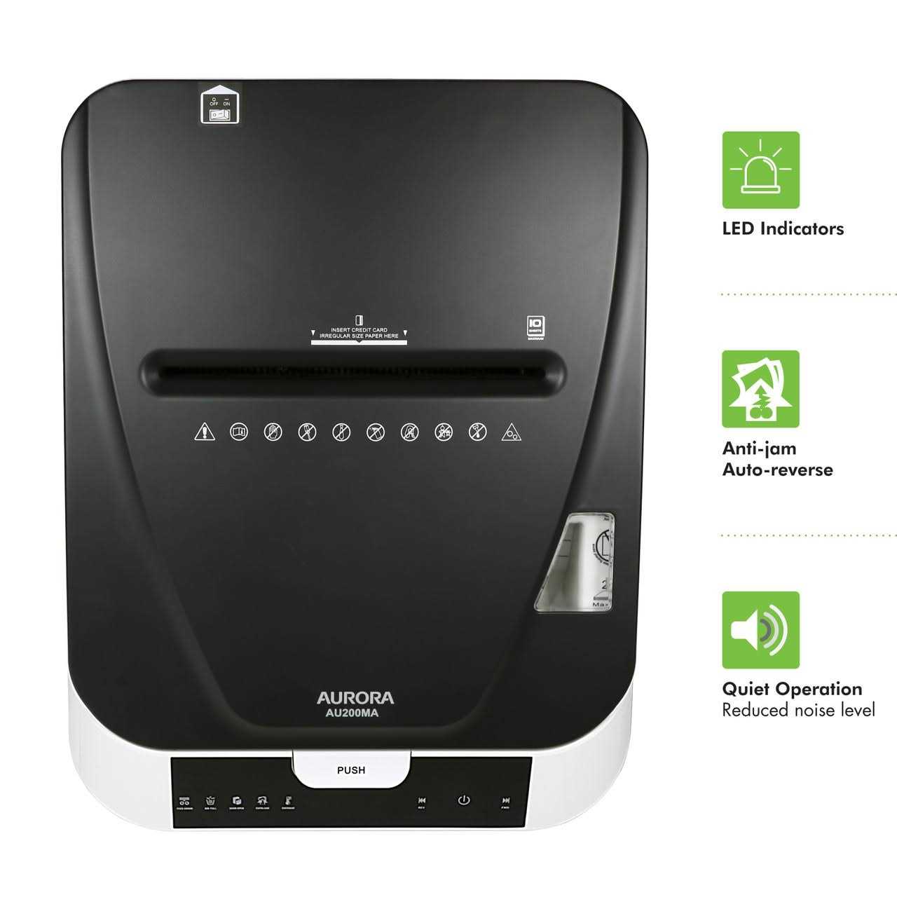 Aurora Commercial Grade 200-Sheet Auto Feed High Security Micro-Cut Paper Shredder 60 Minutes Security Level P-5