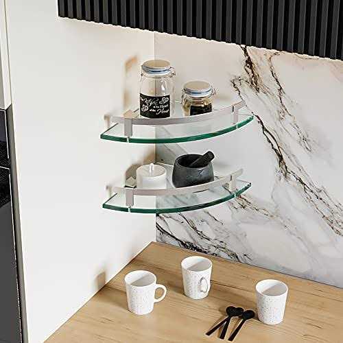 WAKLOND Bathroom Shelves Glass Shelf Wall Mounted Tempered Glass Corner Shower Shelf with Aluminum Rail for Bathroom