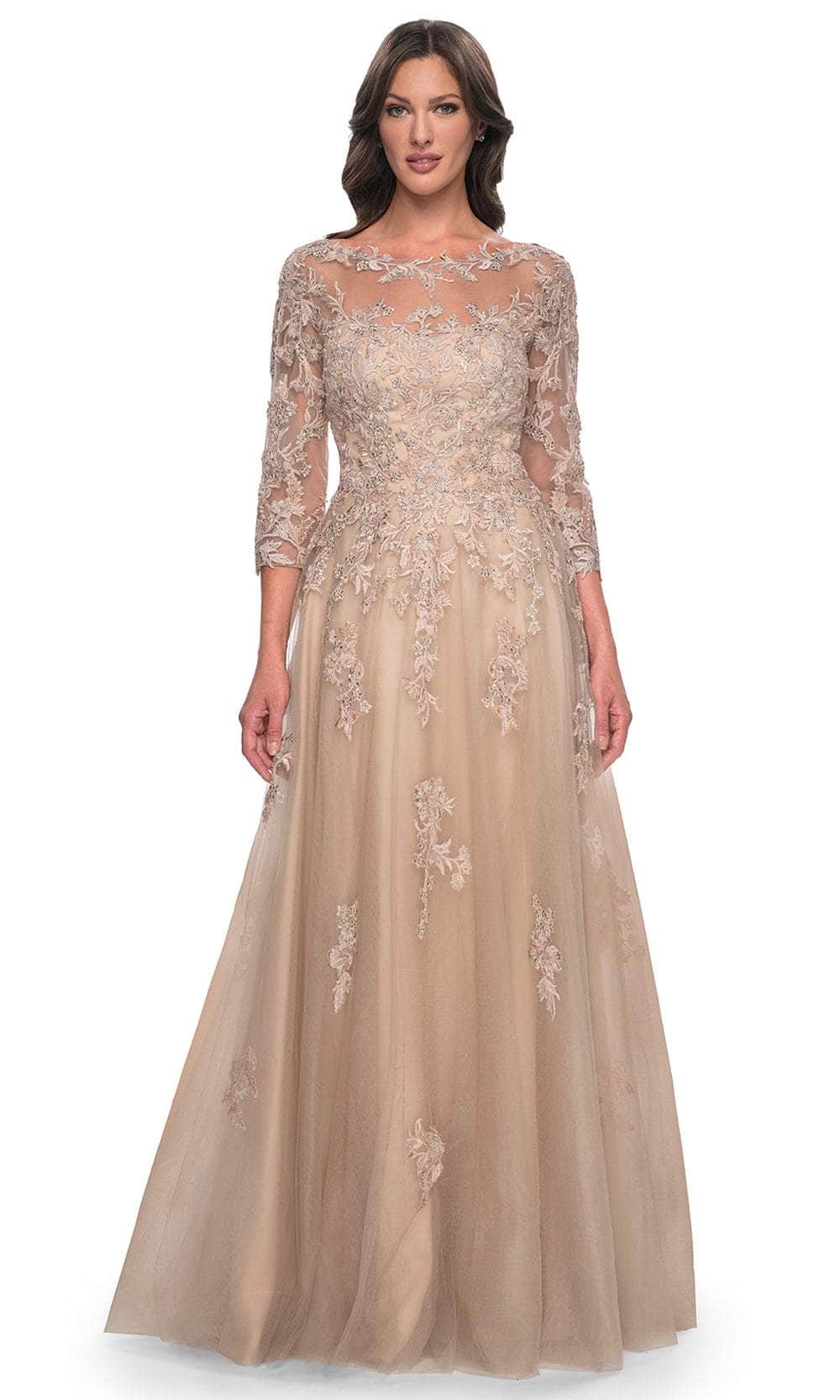 Quarter Sleeve Bateau Neck Evening Gown