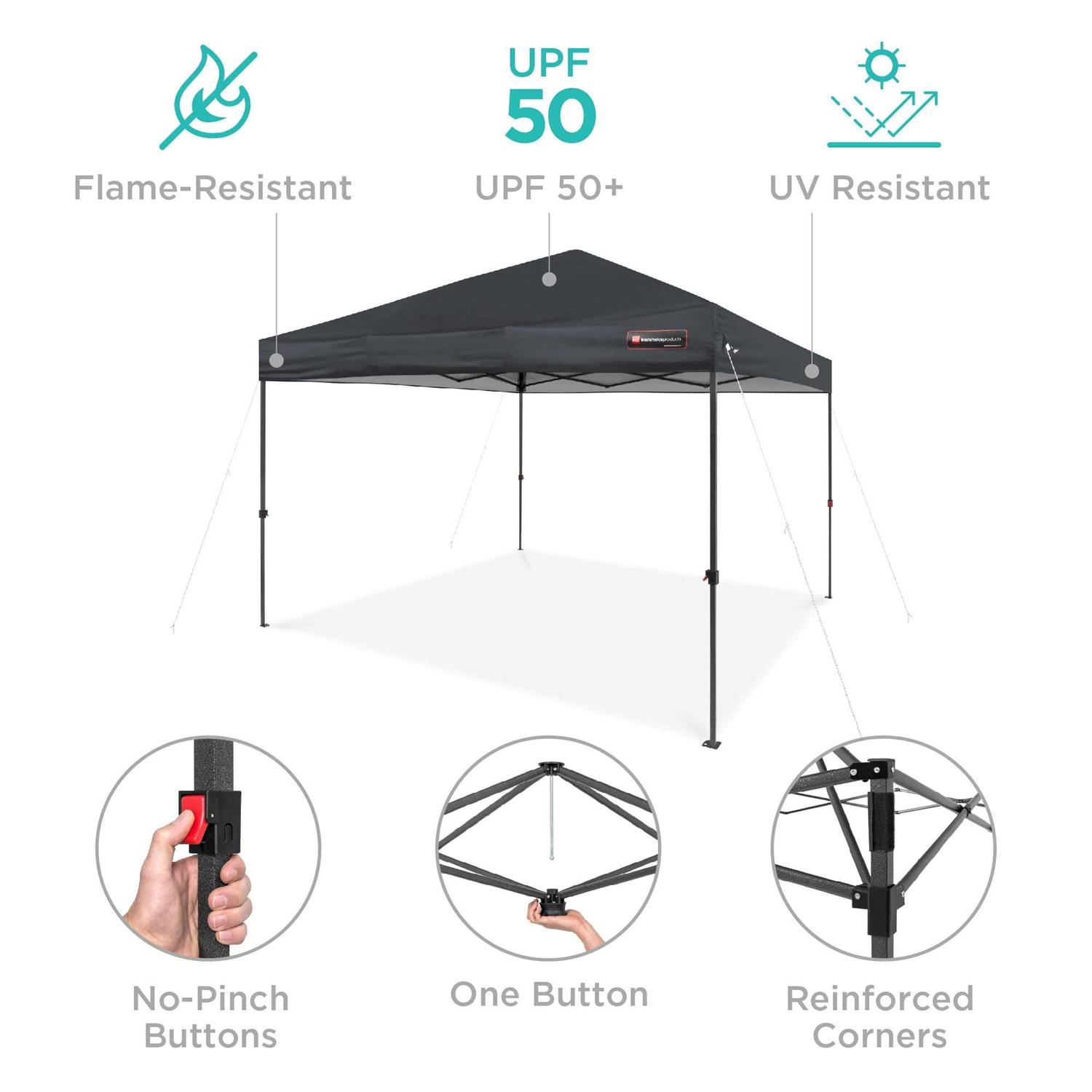 Best Choice Products 10x10ft Easy Setup Pop Up Canopy Instant Portable Tent w/ 1-Button PUSH