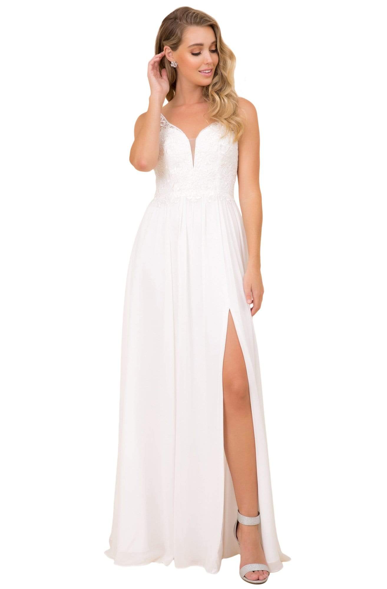 Y299 Sleeveless Beaded Lace Applique Bodice A-Line Gown