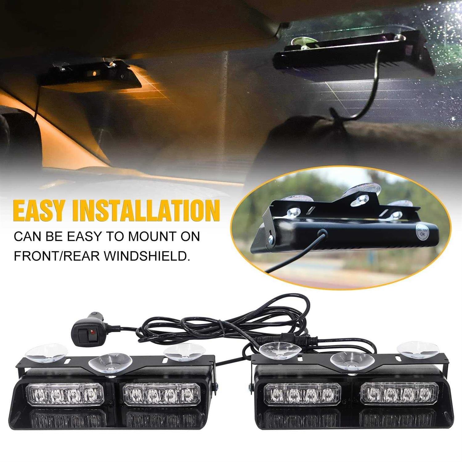 XRIDONSEN 2 in 1 Emergency Dash Strobe Lights Warning Safety Flashing Interior Windshield Lights w/Suction Cups Volunteer