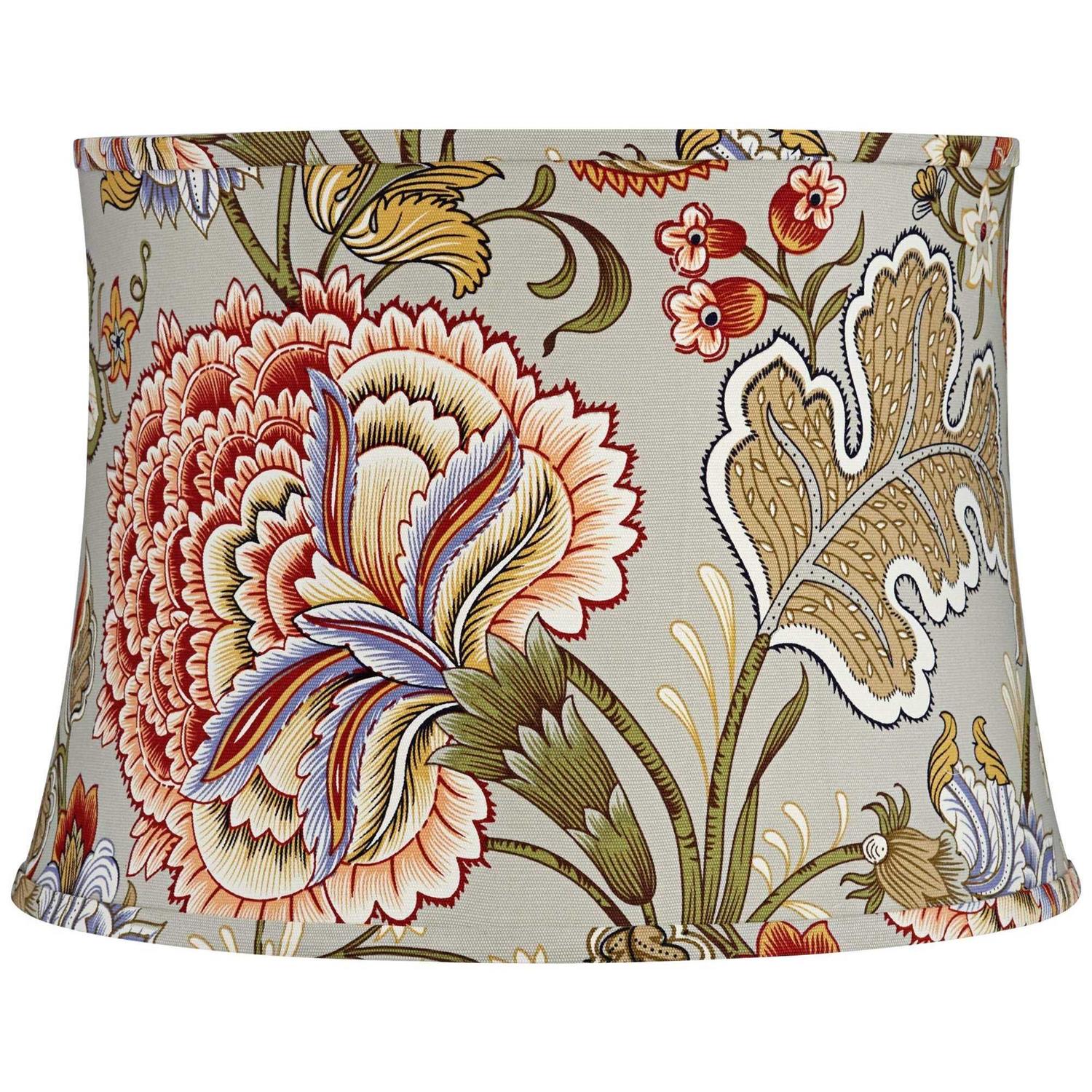 Springcrest Set of 2 Drum Print Lamp Shades Flower Medium 14 Top x 16 Bottom x 11.5 High Spider with Replacement Harp and Finial
