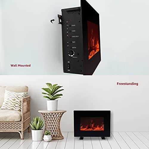 FLAME&SHADE Wall Mounted Electric Fireplace, 22-Inch Wide Flat Screen, Freestanding or Hanging Portable Room Heater with Remote