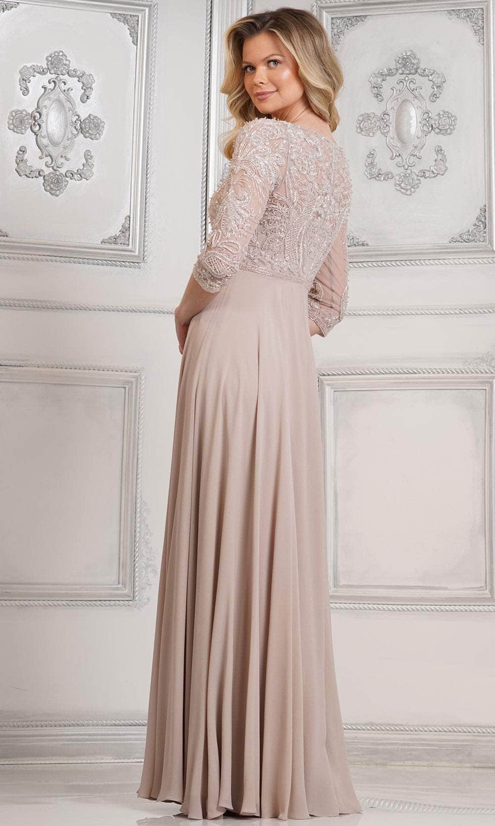 Quarter Sleeve Beaded Evening Dress