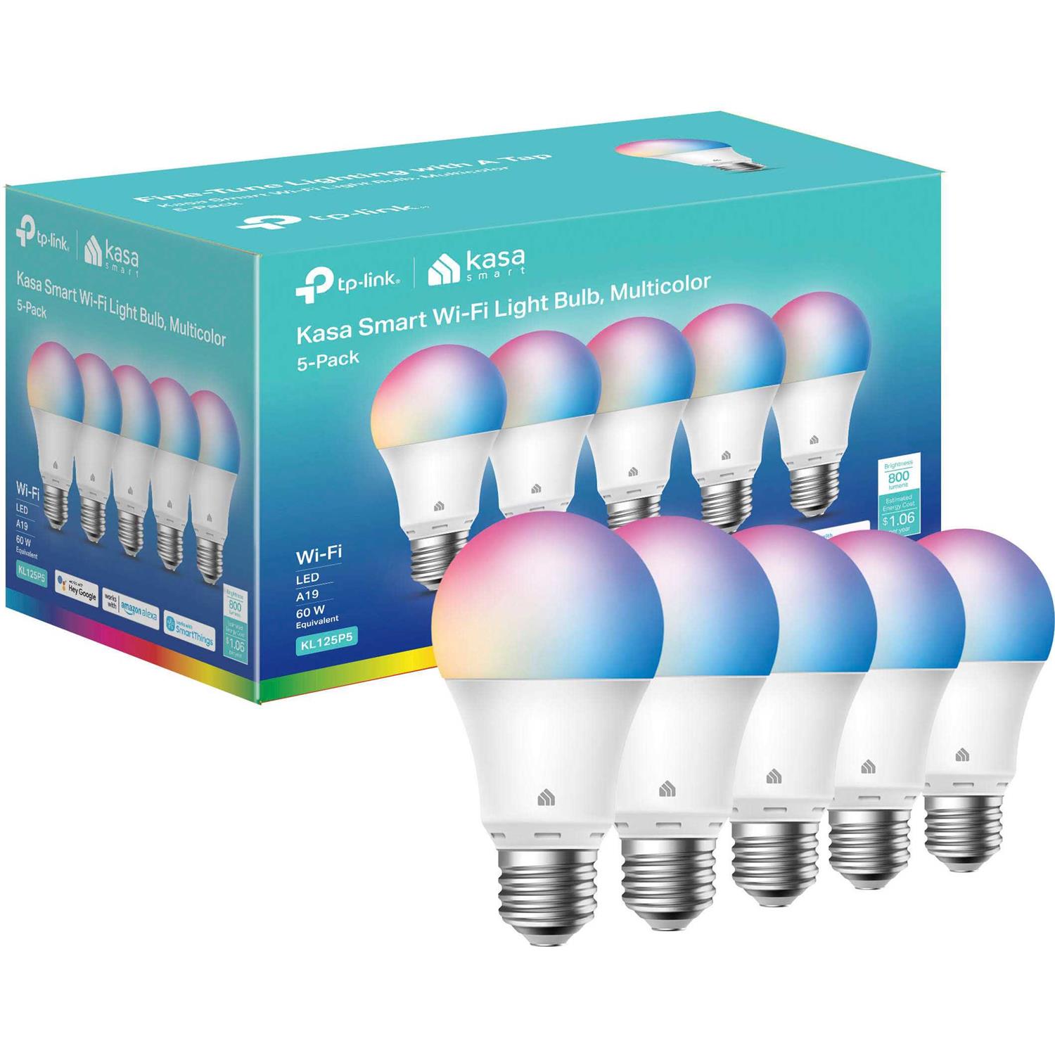 TP-Link 5 Piece Kasa A19 Wifi Smart Alexa & Google Assistant LED Light Bulbs