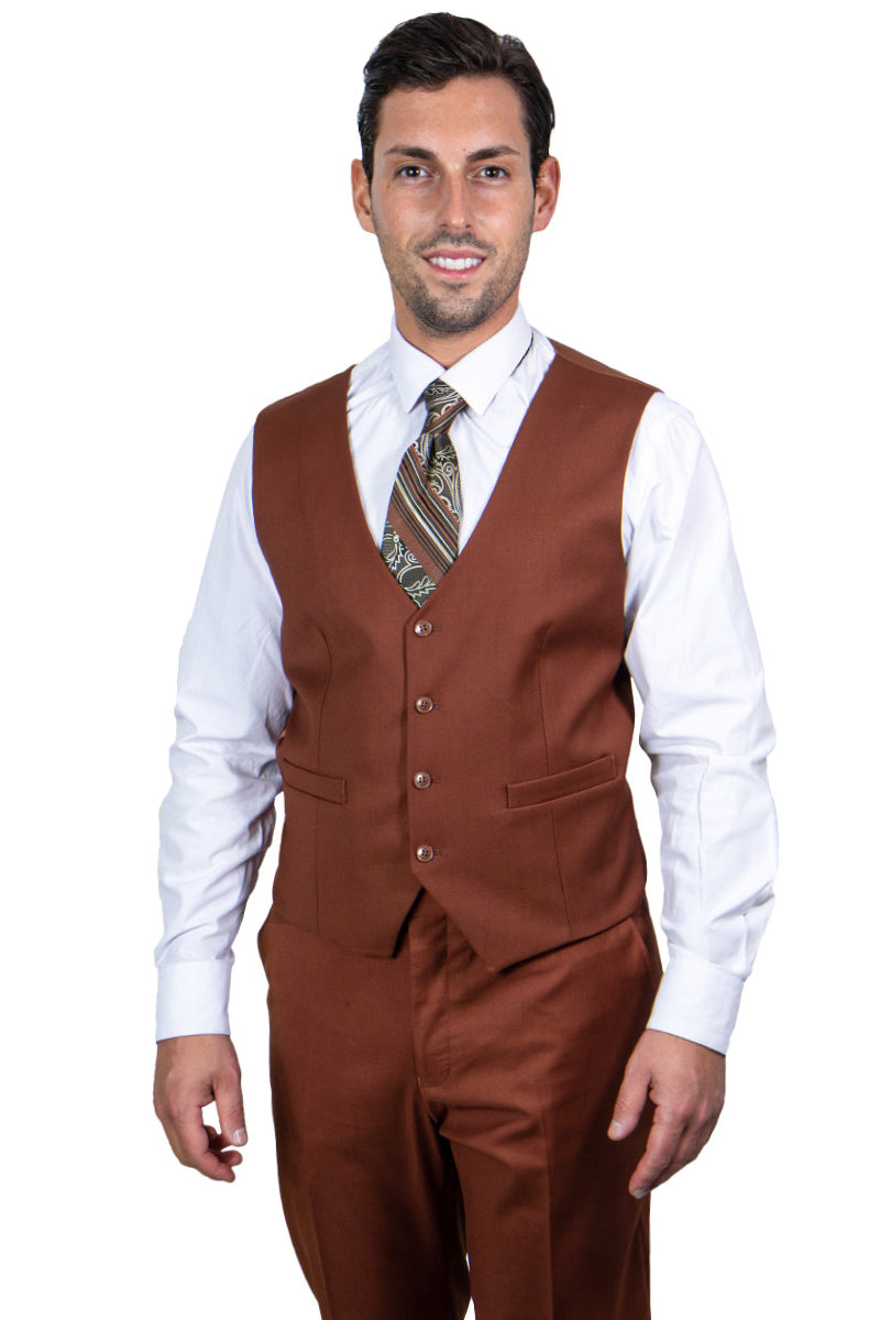 Men’s Two Button Vested Stacy Adams Basic Suit in Brown Rust
