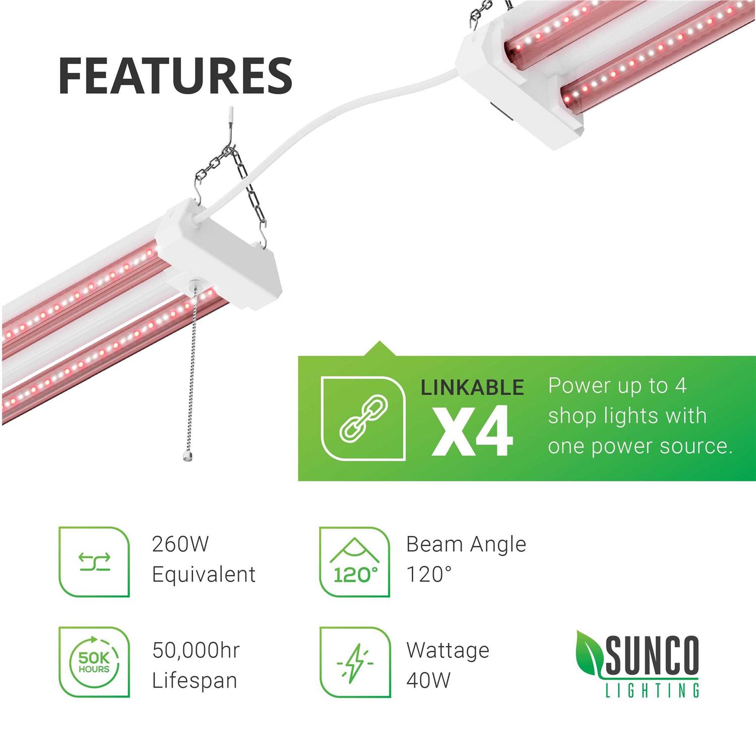 Sunco Lighting Sunco 4FT LED Grow Light for Indoor Plants 40W Full Spectrum