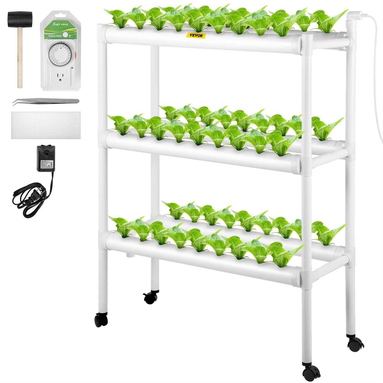 VEVOR Hydroponics Growing System 54 Sites 6 Food-Grade PVC-U Pipes SPZWSZ354110VU5DIV1