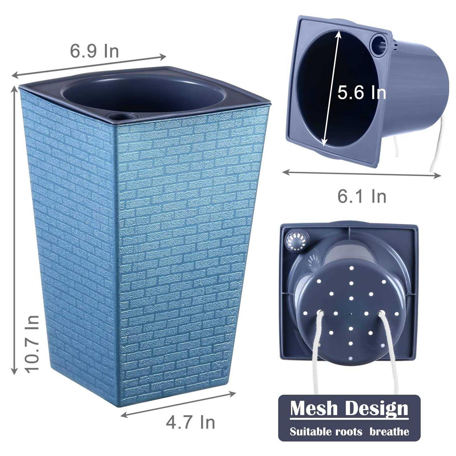 2 Pack Self Watering Planters 10.7 x 6.9 Tall Planter for Indoor Plants Self Watering Violet Pots Plastic Flower Pots Square Planter