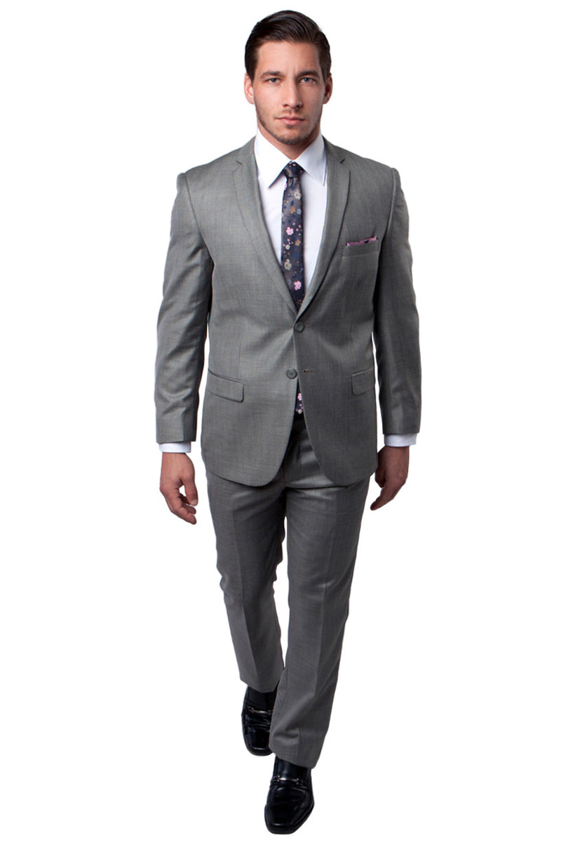 Men’s Slim Fit Textured Shiny Sharkskin Suit in Earth Tan