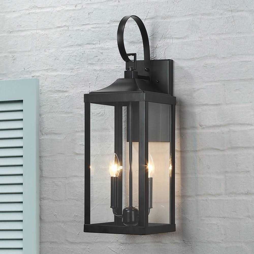True Fine Jefferson 2-Light 25.7 in. Black Large Outdoor Wall Lantern Sconce Light TD40021OT