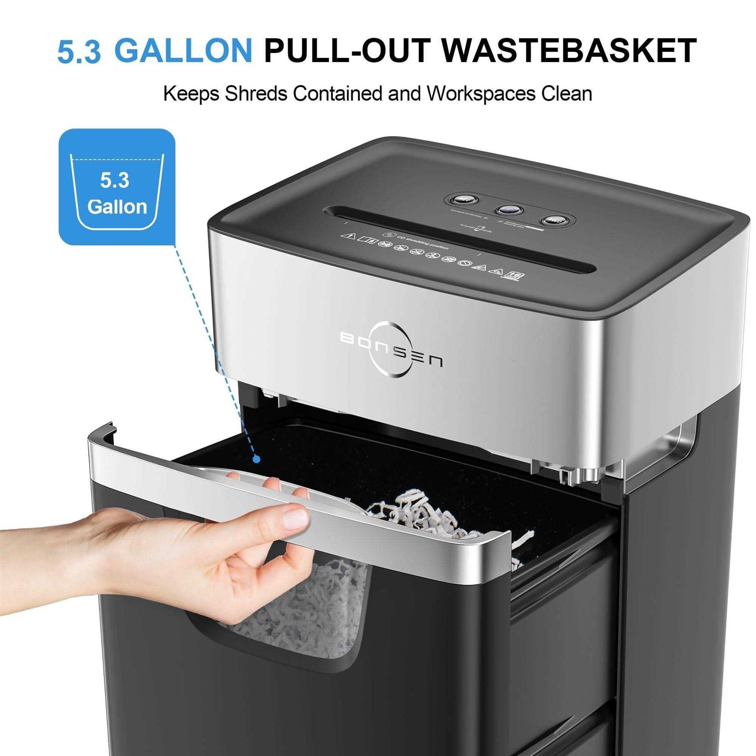 BONSEN 16-Sheet Heavy Duty Paper Shredder for Office 60-Minute Running Time Cross-Cut CD Shredder with 60dB Low-Noise