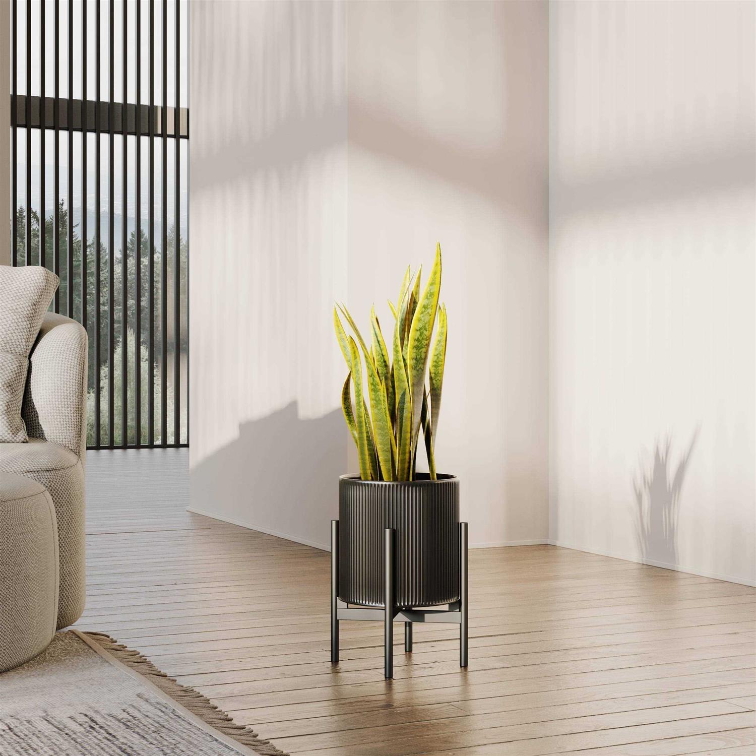 Aspire Home Accents Everett Black Mid-Century Modern Planter with 4-Leg Metal Base