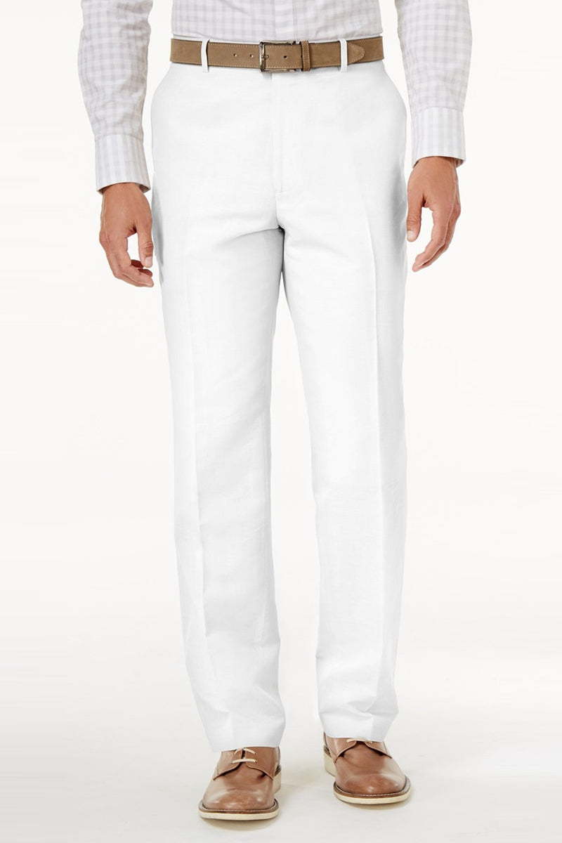 Men’s Regular Fit Wool Feel Flat Front Dress Pants in White