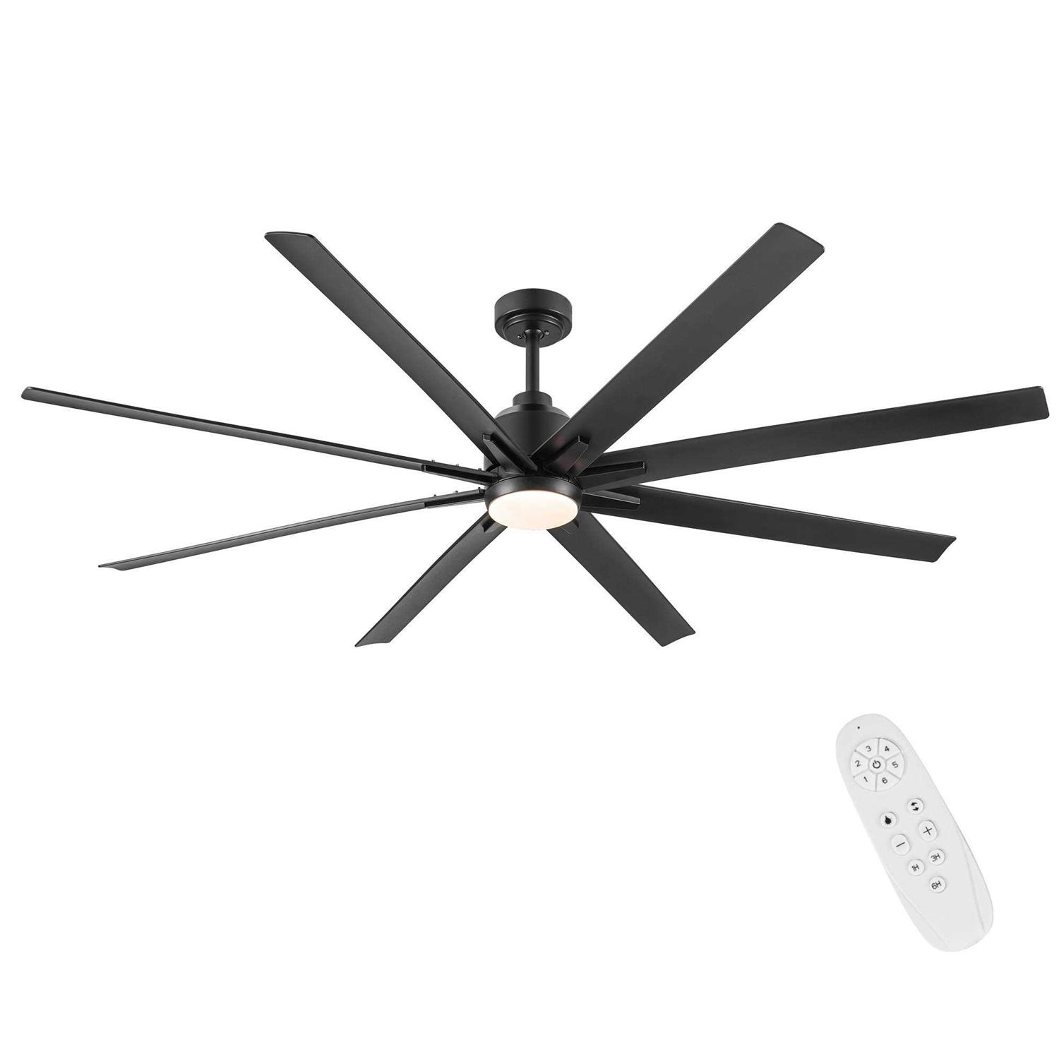 72 in. LED Indoor Matte Black Large Ceiling Fan with Light and Remote Control
