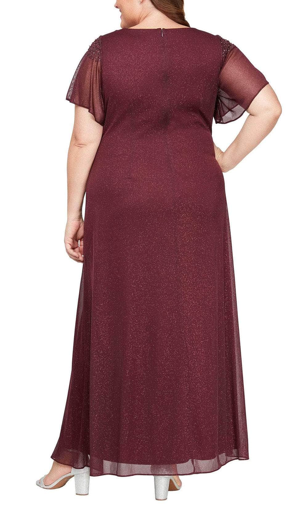 Flutter Sleeve Glitter Evening Dress