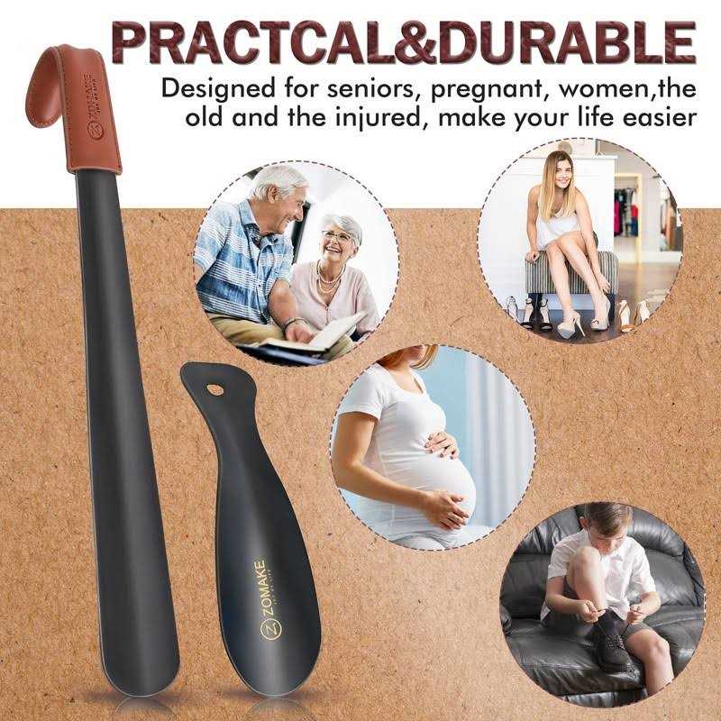 ZOMAKE Metal Shoe Horn,Long Handle Shoe Horn for Seniors Travel Shoe Horn