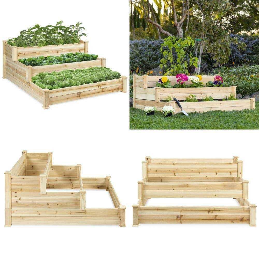 Best Choice Products 3-Tier Fir Wood Raised Garden Bed Planter Kit for Plants