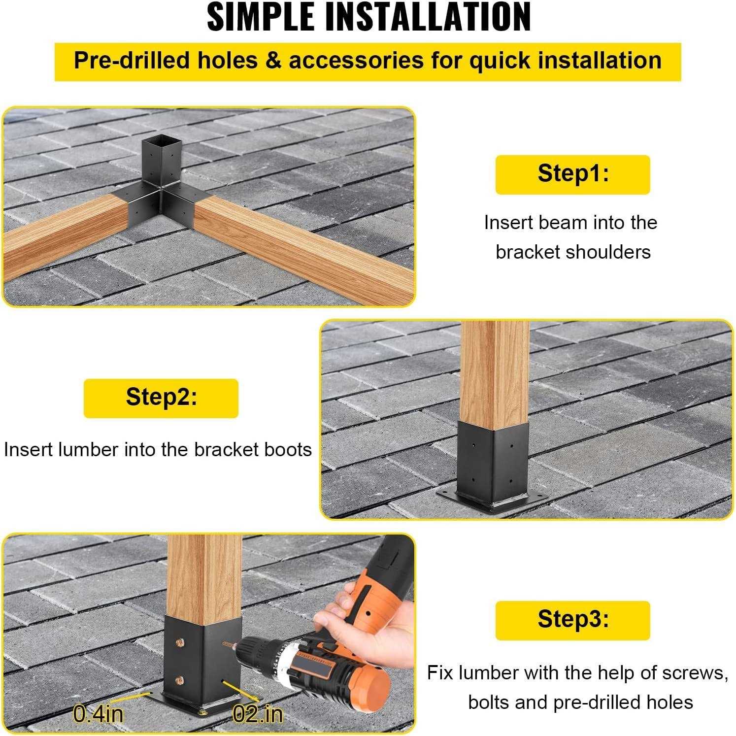 VEVOR Woodwork Pergola Kit Elevated Wood Stand Kit with Steel Brackets Modular