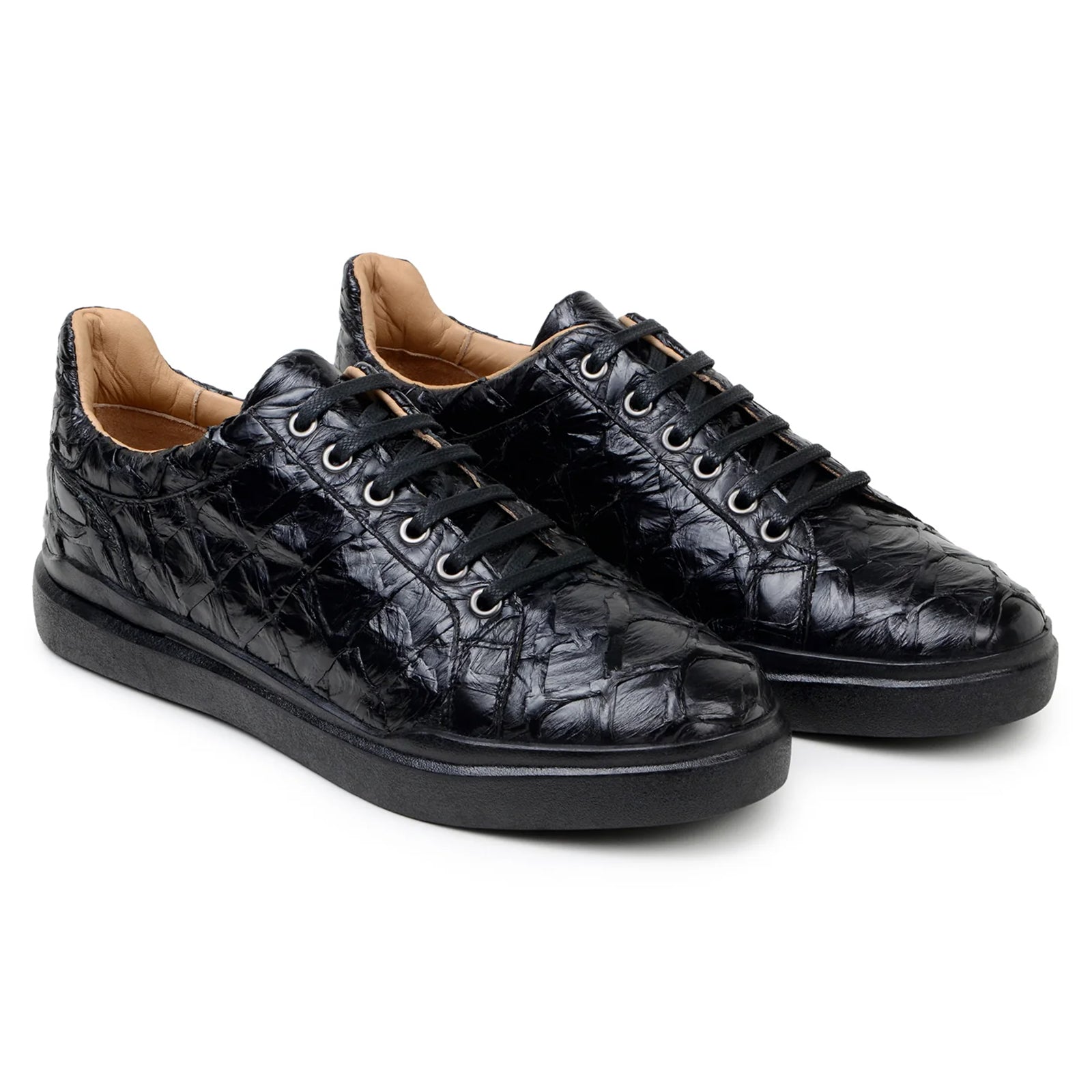 Men’s Belvedere Kingstone Genuine Pirarucu Dress Sneaker in Black