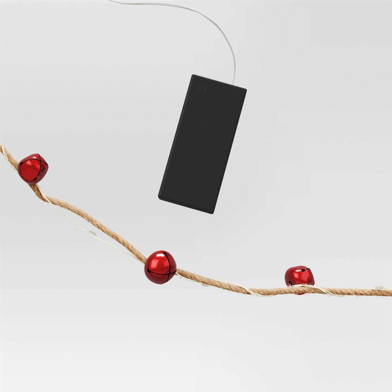 Wondershop 30ct LED Battery Operated Red Bell Dewdrop Christmas Novelty String Lights Warm White Jute Wrapped Wire