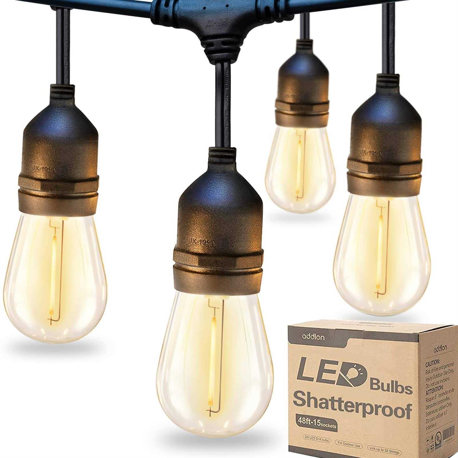 addlon Outdoor String Lights Commercial Grade Weatherproof Strand Edison Vintage Bulbs
