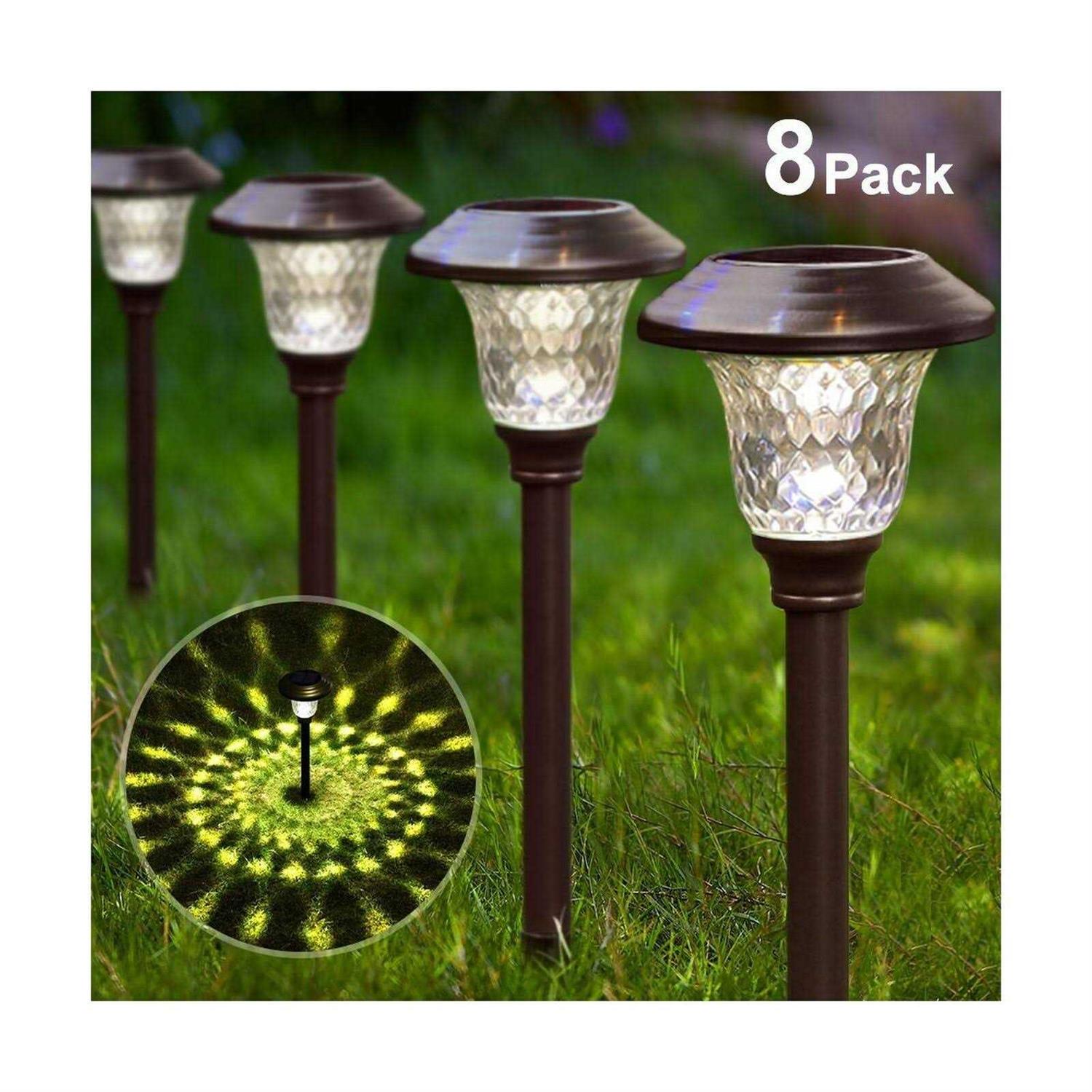Beau Jardin 8 Pack Solar Pathway Lights Outdoor Waterproof Bright LED Solar Landscape Lights Garden Stake Glass Stainless Steel Auto On/Off Wireless