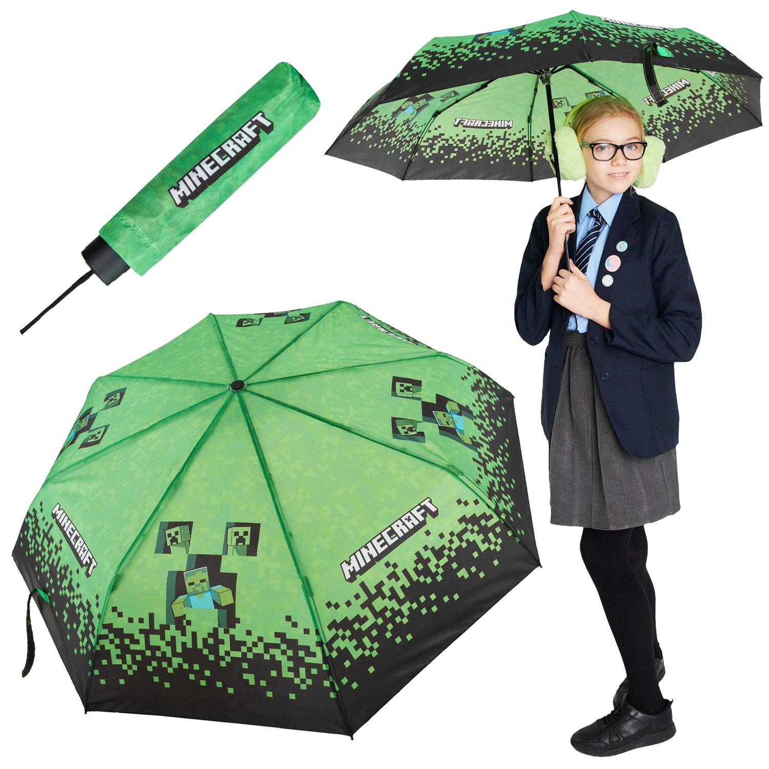 Minecraft Umbrella Kids Clear Dome Folding Umbrella Boys and Girls Travel Telescopic Stick Umbrella Windproof Strong Transparent See Through