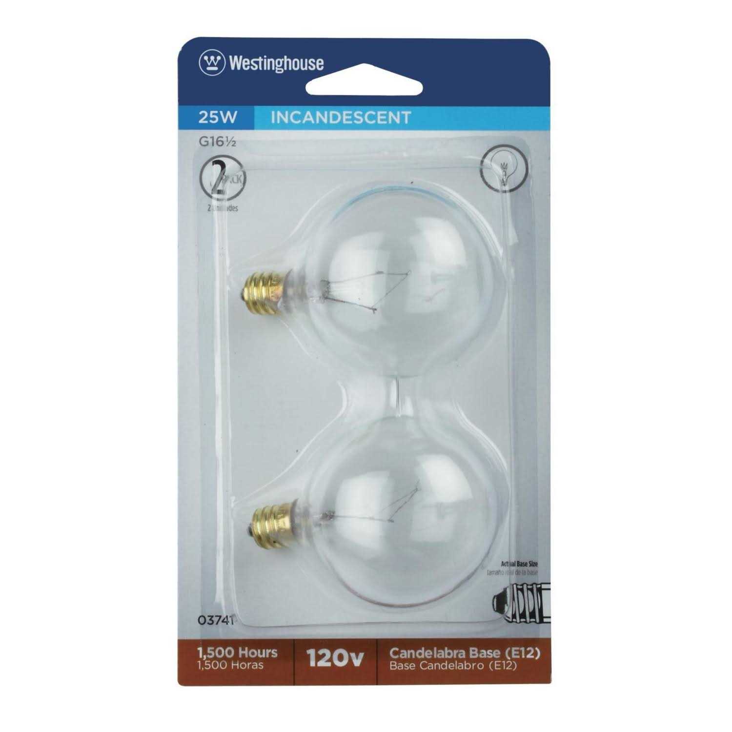 Westinghouse Light Bulbs, Incandescent, Globe, 25 Watts, 2 Pack – 2 light bulbs