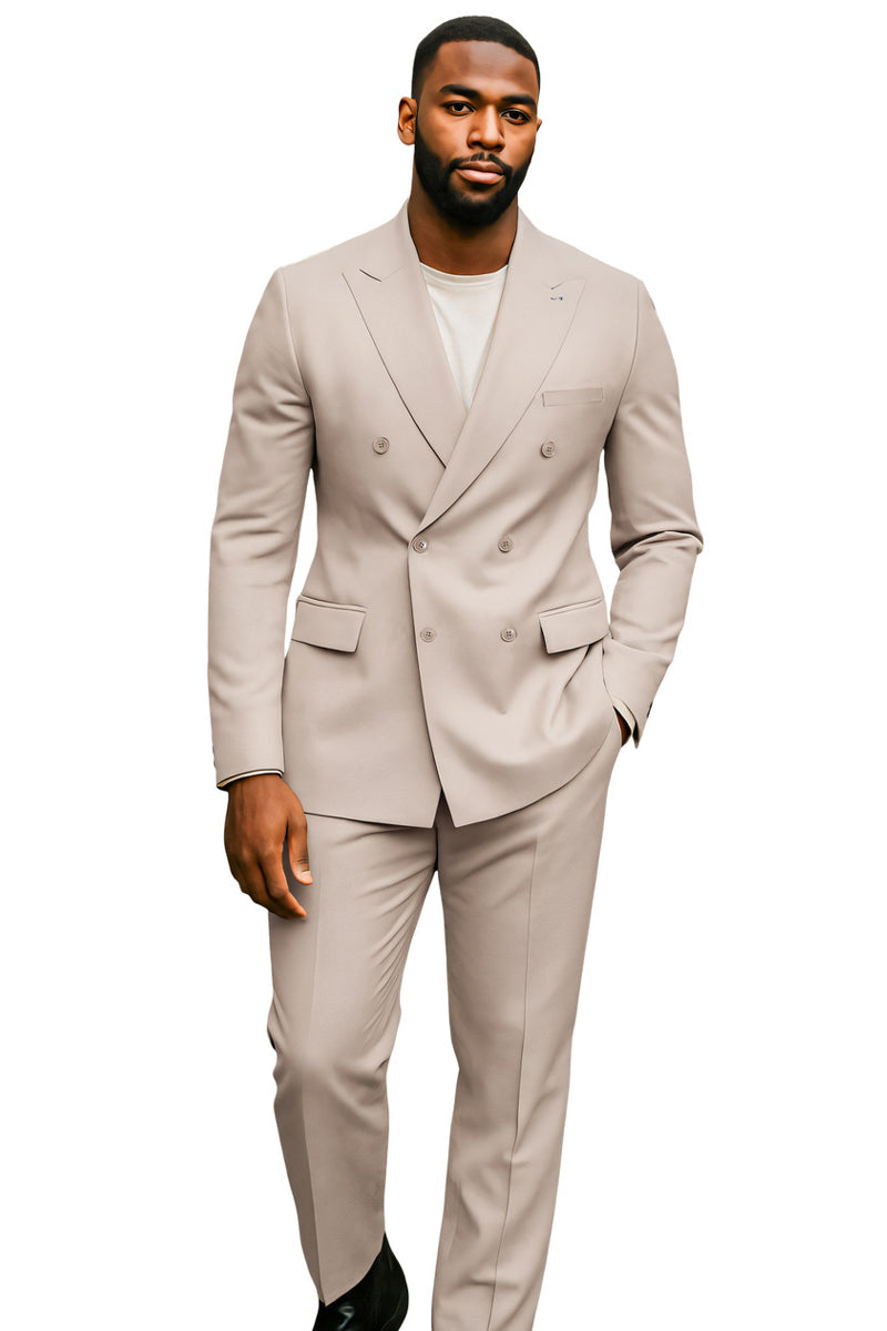 Men’s Tailored Fit Double Breasted Suit in Tan