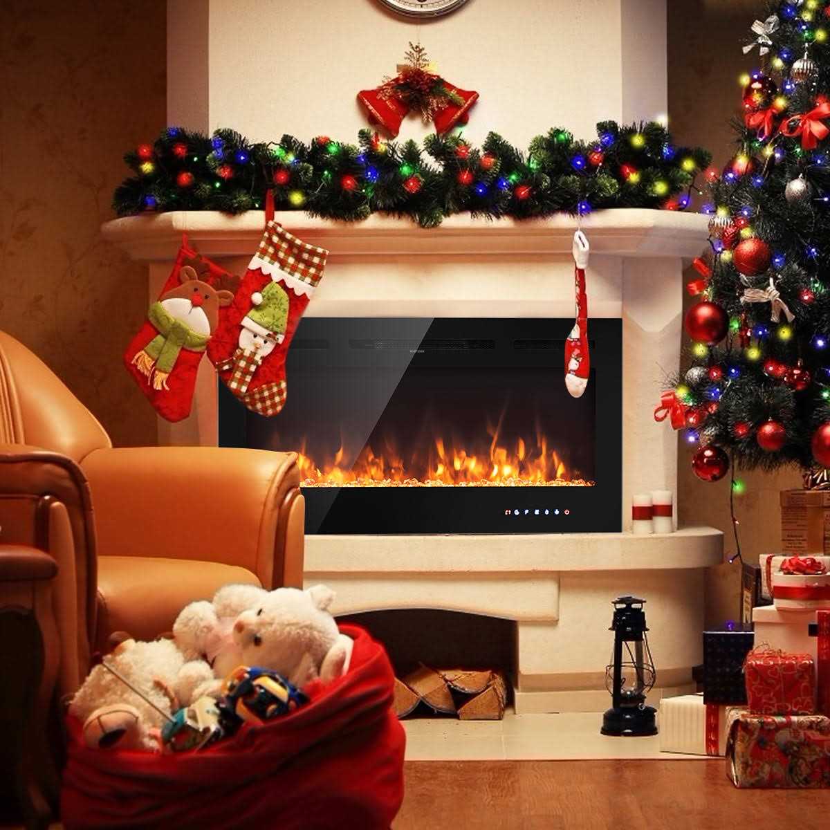 Topbuy Recessed Electric Fireplace Wall Mounted Heater w/Remote Control 750w/1500w mode Adjustable Flame