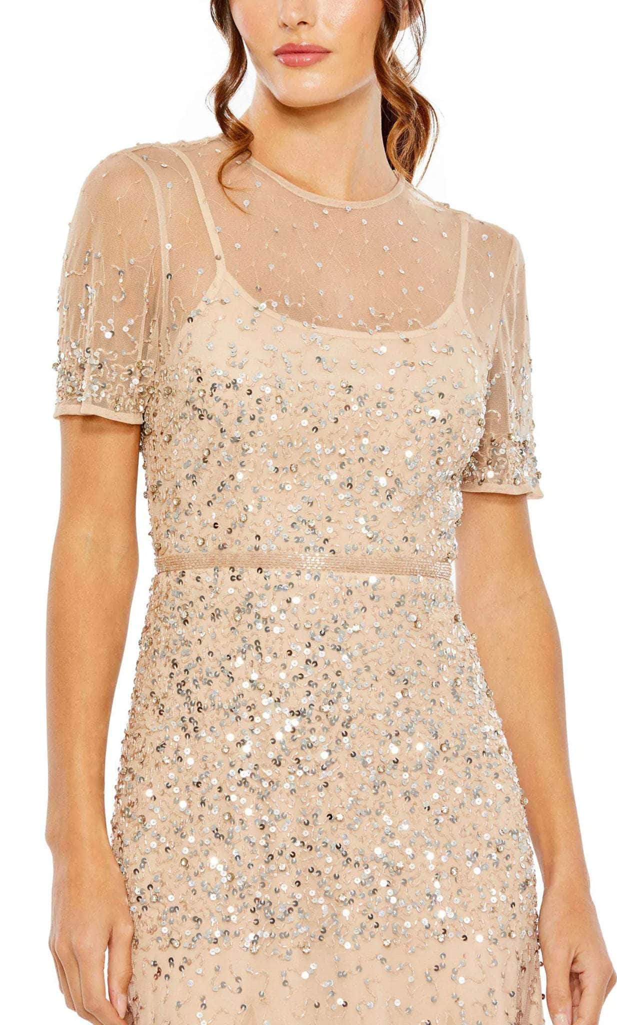 Sequined Short Sleeve Formal Dress