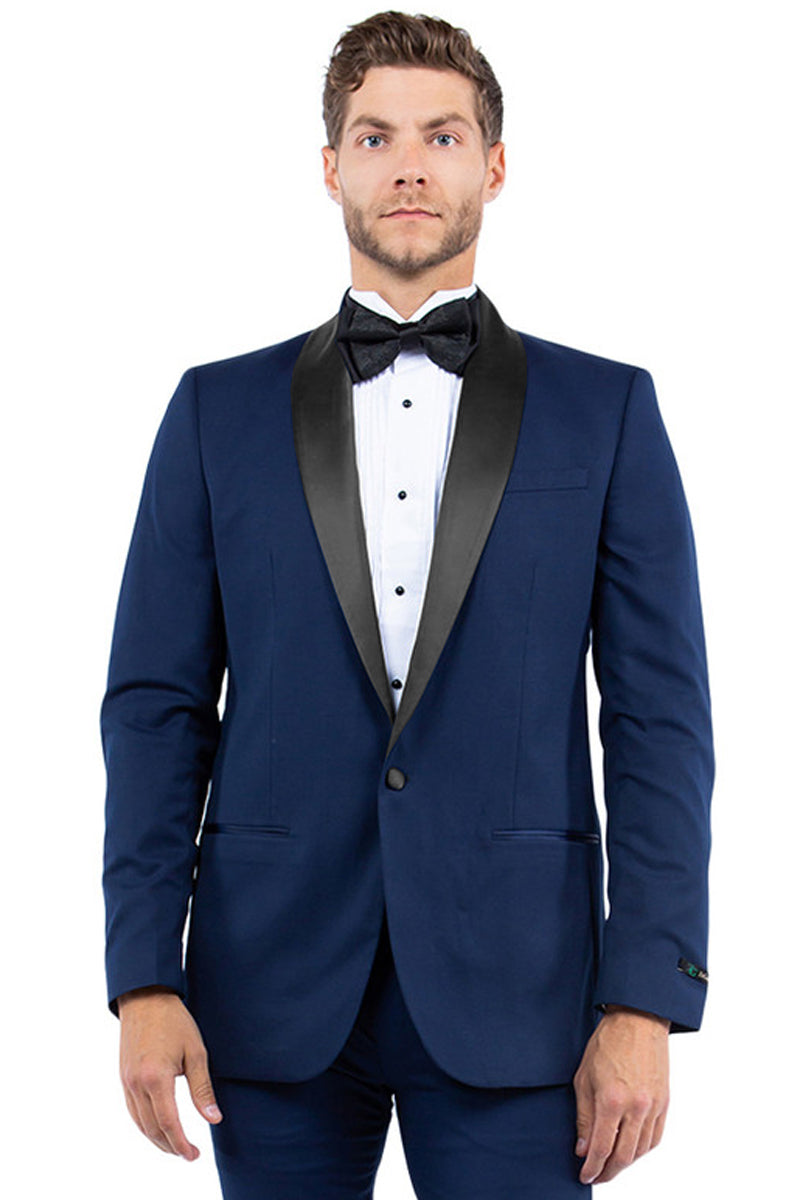 Men’s Modern Fit One Button Shawl Lapel Tuxedo Separates Jacket in Navy with Black Lapel